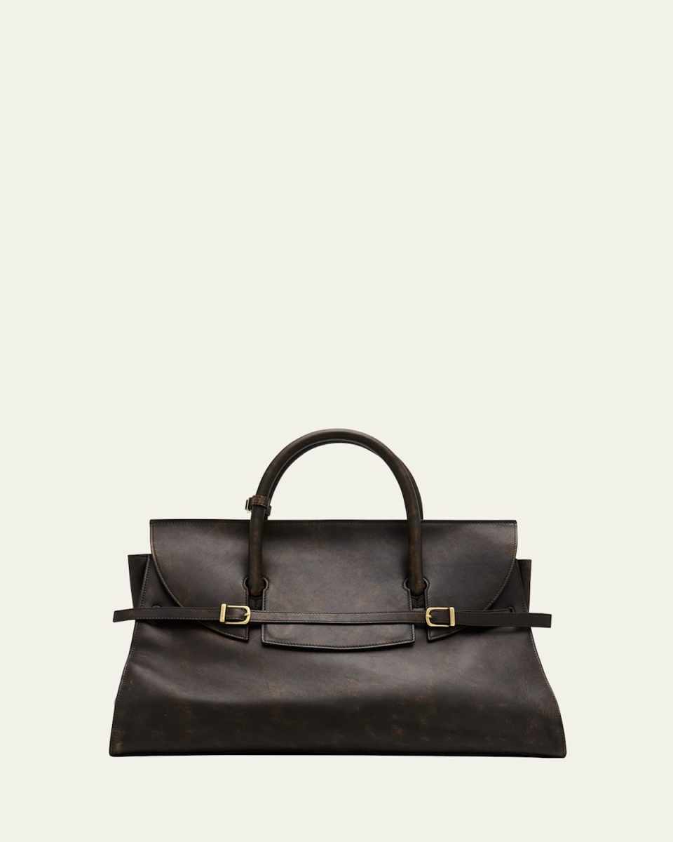 River Belted Distressed Leather Tote Bag